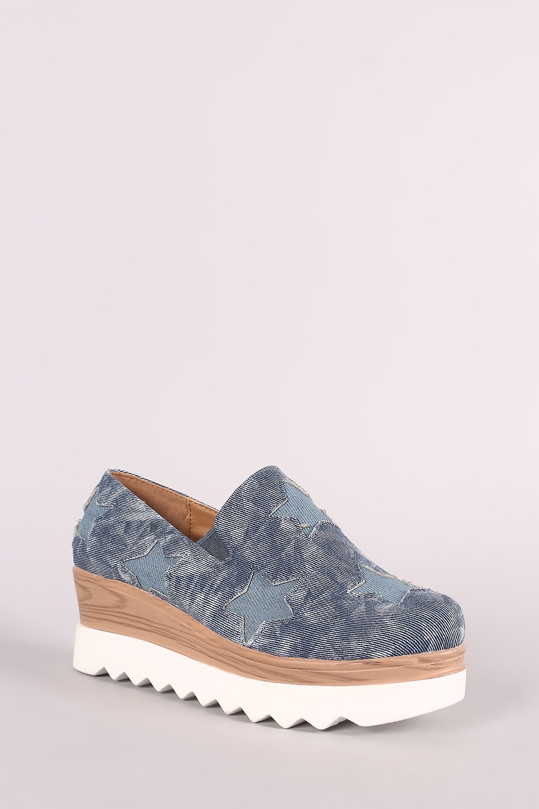 Denim Stars Accent Lug Sole Loafer Wedge Sneaker - NoveltyOne