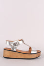 Metallic Open Toe T-Strap Flatform Wedge
