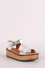 Metallic Open Toe T-Strap Flatform Wedge