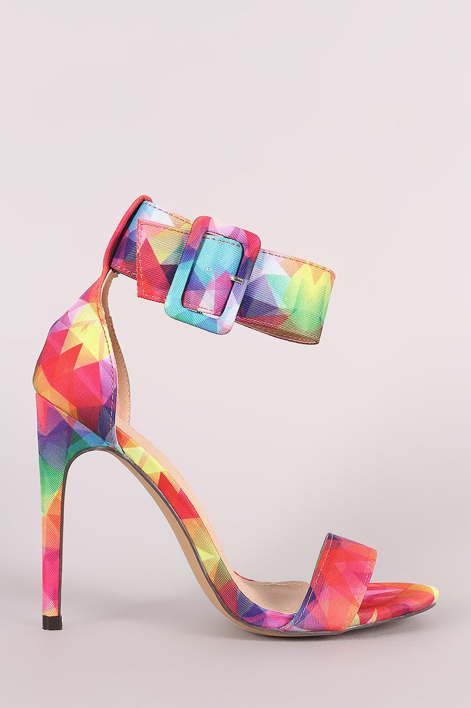 Liliana Kaleidoscope Ankle Cuff Open Toe Stiletto Heel