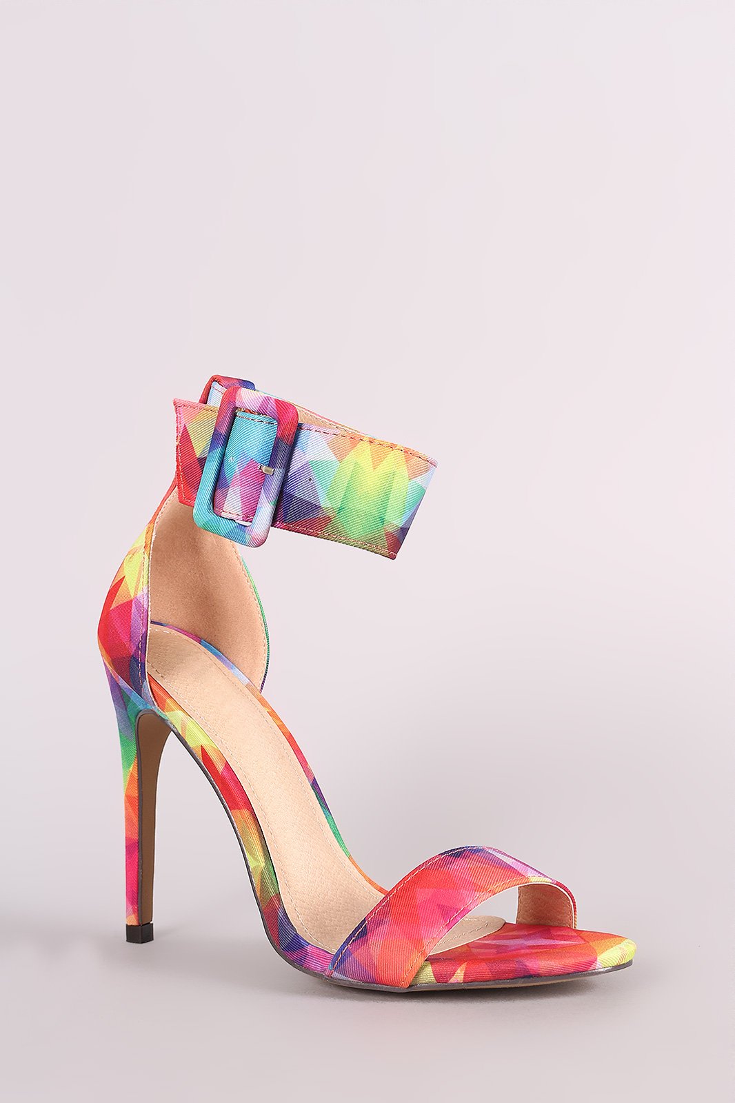 Liliana Kaleidoscope Ankle Cuff Open Toe Stiletto Heel