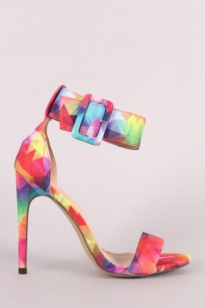 Liliana Kaleidoscope Ankle Cuff Open Toe Stiletto Heel