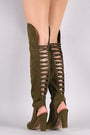 Bamboo Back Lattice Suede Chunky Heel Cuff OTK Boots