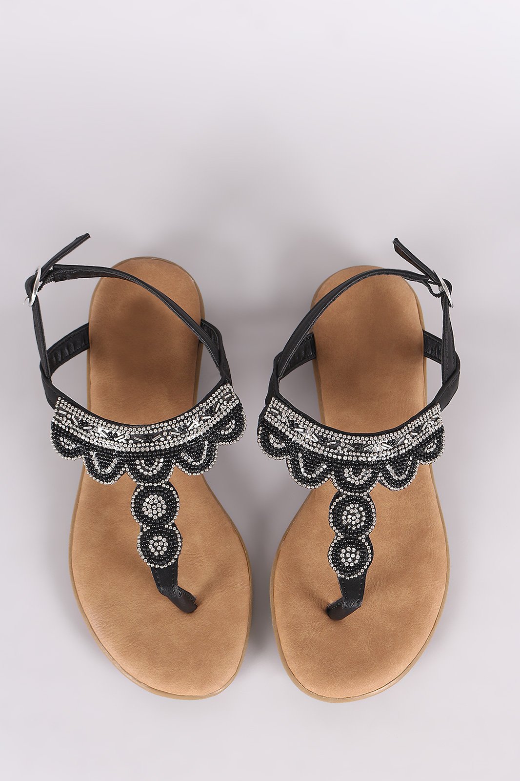 Bamboo Rhinestone Beadwork T-Strap Thong Sandal