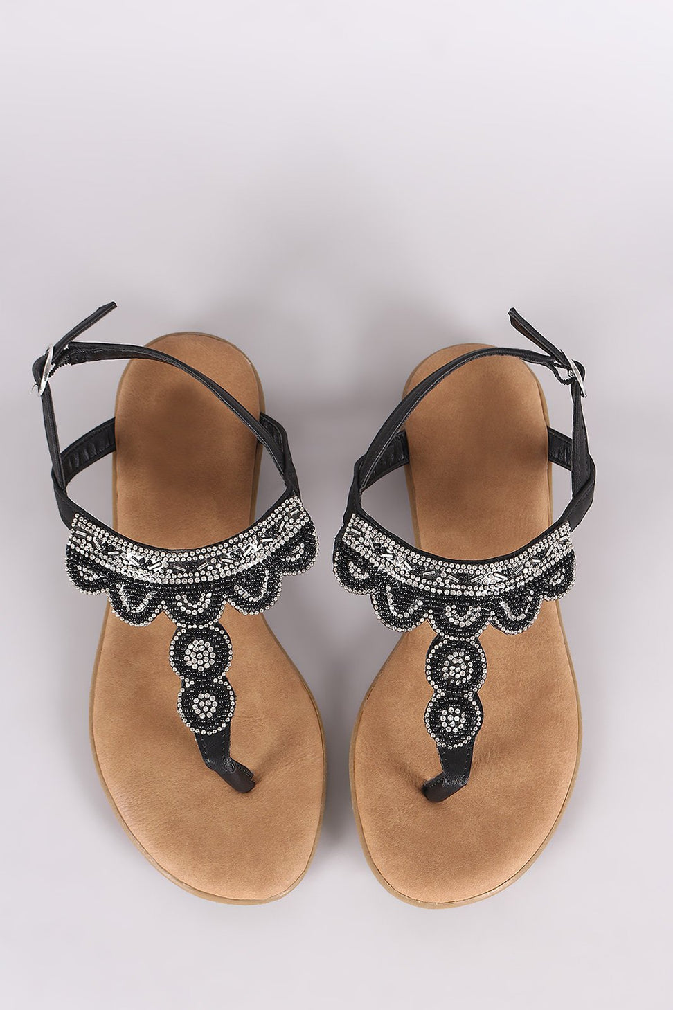 Bamboo Rhinestone Beadwork T-Strap Thong Sandal