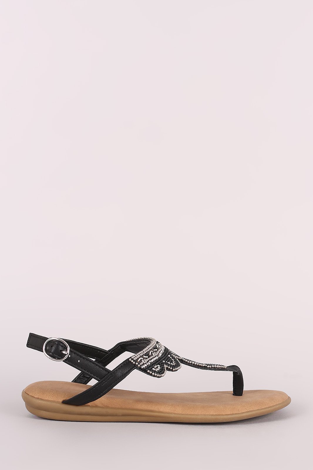 Bamboo Rhinestone Beadwork T-Strap Thong Sandal