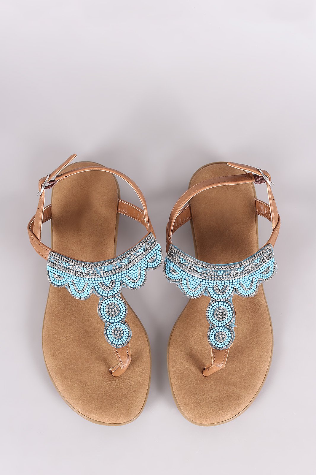 Bamboo Rhinestone Beadwork T-Strap Thong Sandal