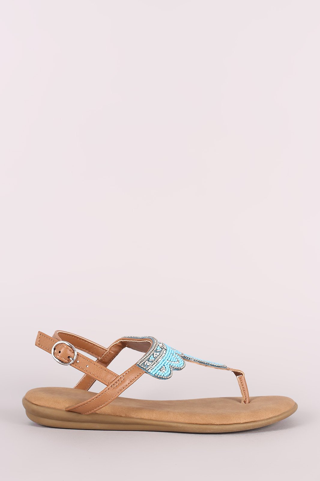 Bamboo Rhinestone Beadwork T-Strap Thong Sandal