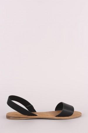 Bamboo Vegan Leather Open Toe Slingback Flat Sandal