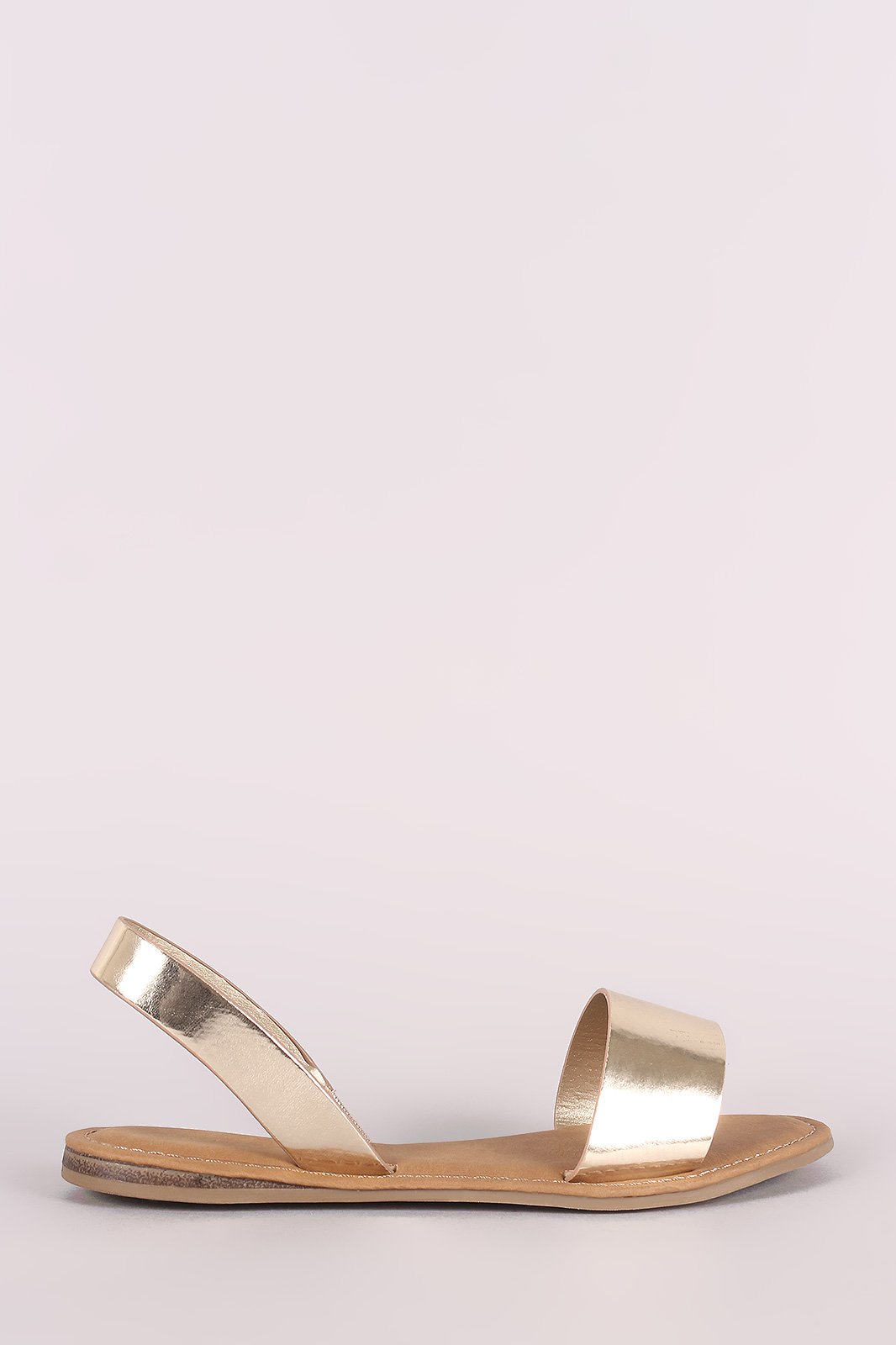 Bamboo Metallic Open Toe Slingback Flat Sandal