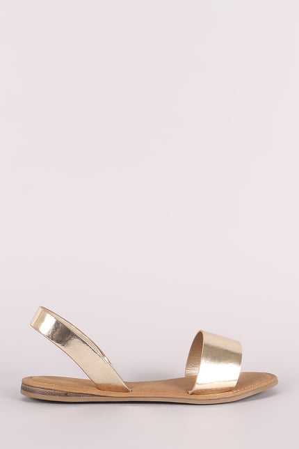 Bamboo Metallic Open Toe Slingback Flat Sandal