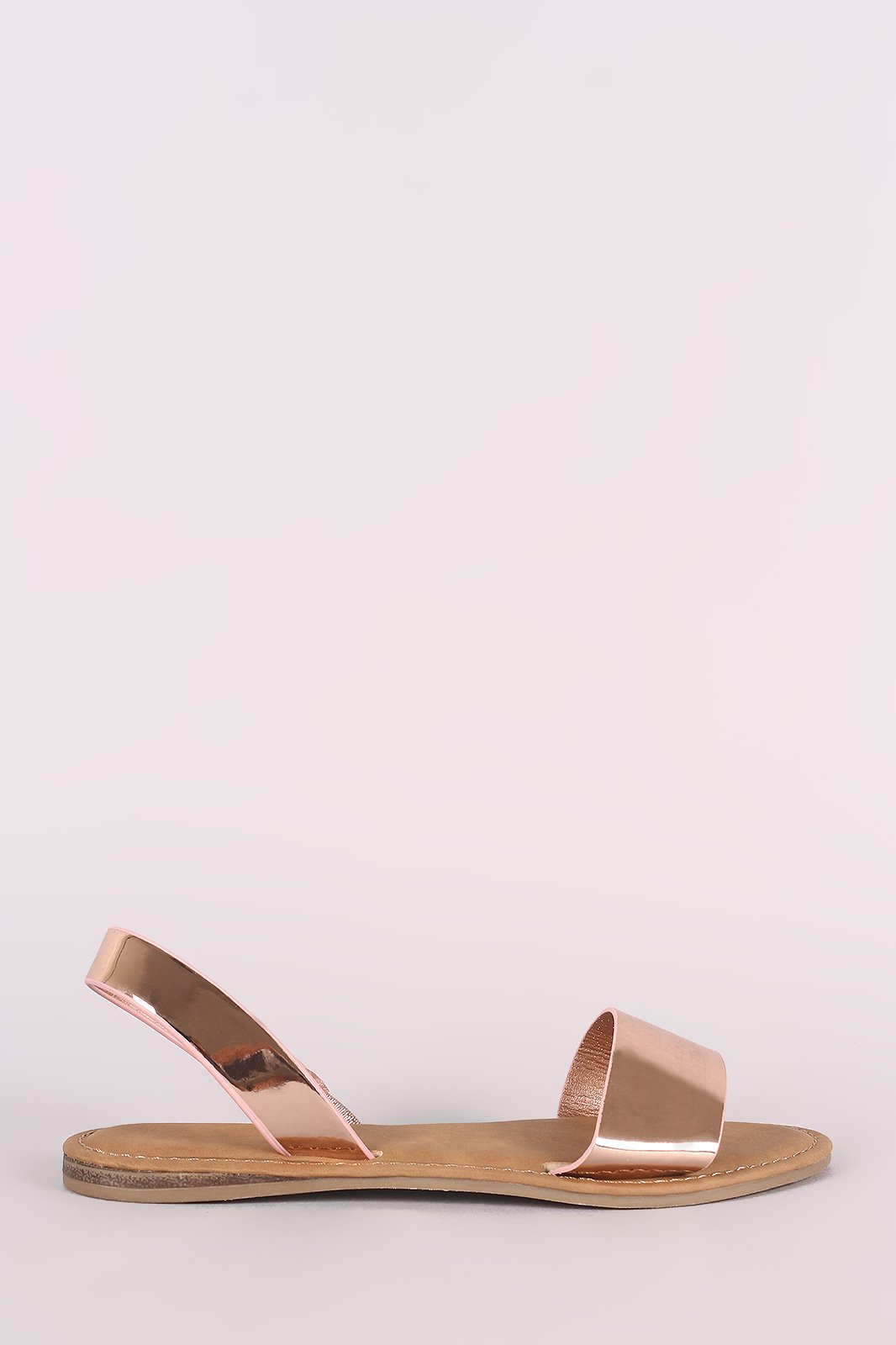 Bamboo Metallic Open Toe Slingback Flat Sandal