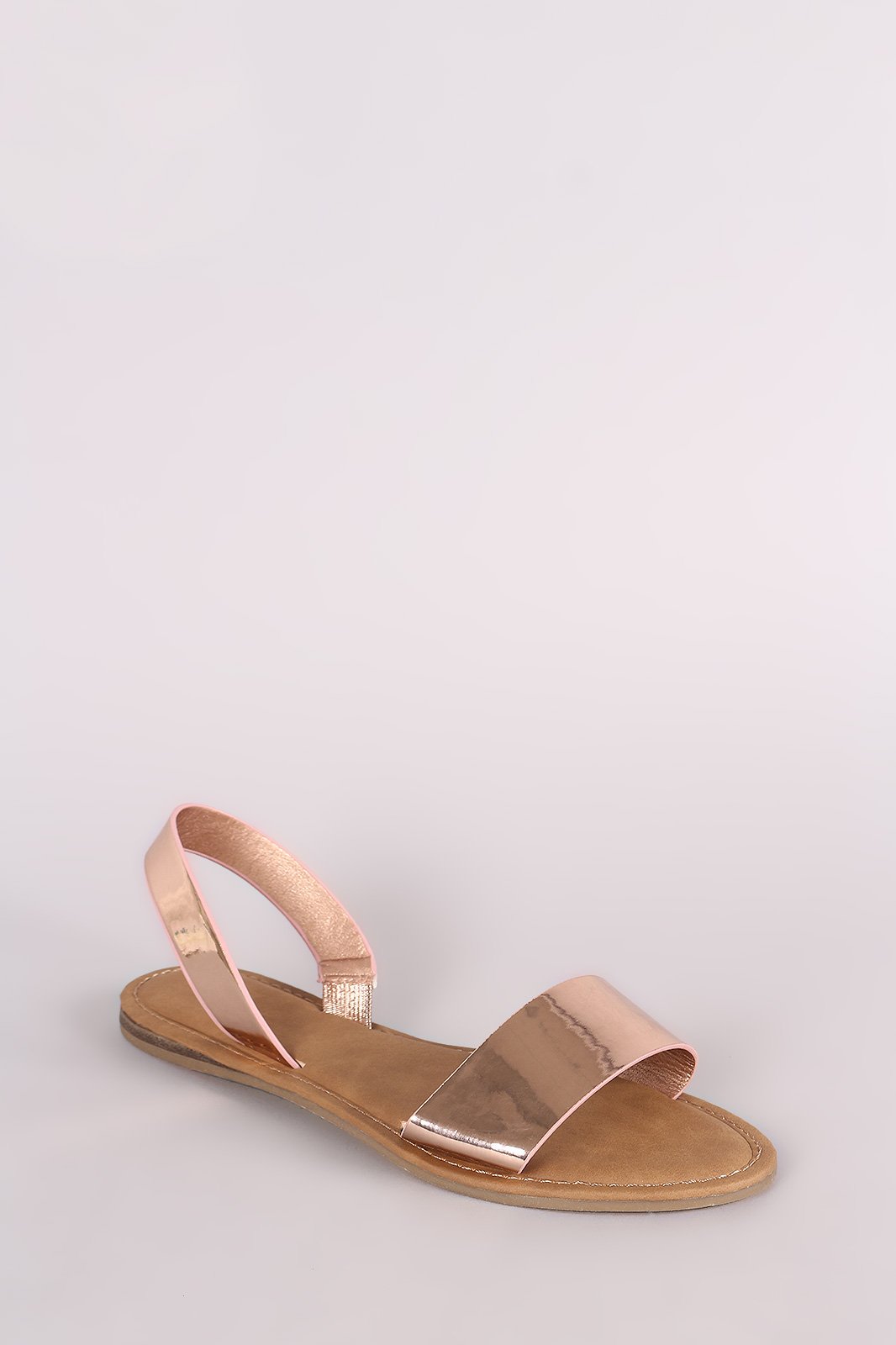 Bamboo Metallic Open Toe Slingback Flat Sandal