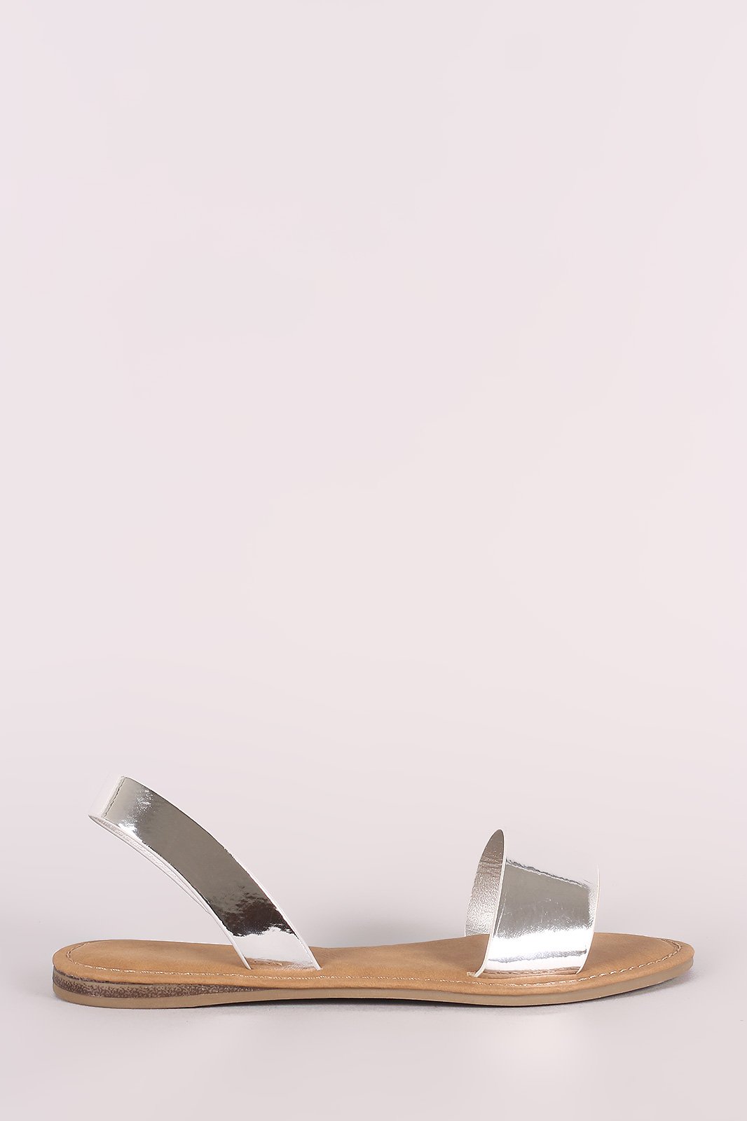 Bamboo Metallic Open Toe Slingback Flat Sandal
