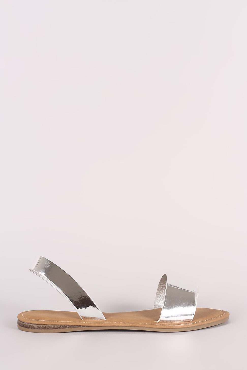 Bamboo Metallic Open Toe Slingback Flat Sandal