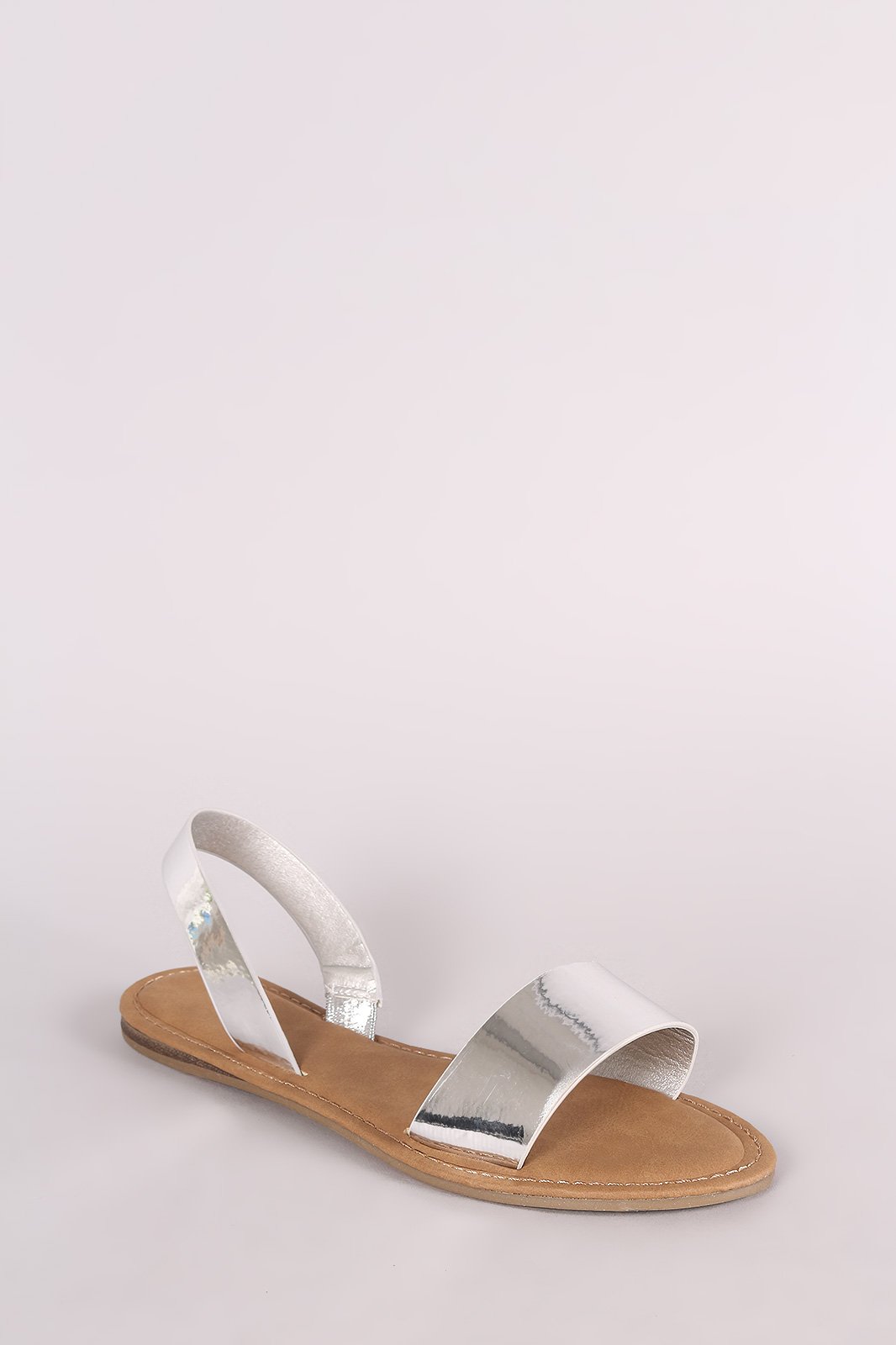 Bamboo Metallic Open Toe Slingback Flat Sandal