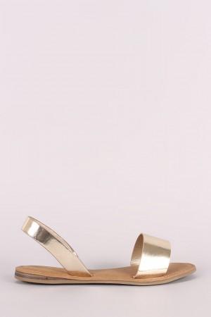 Bamboo Metallic Open Toe Slingback Flat Sandal