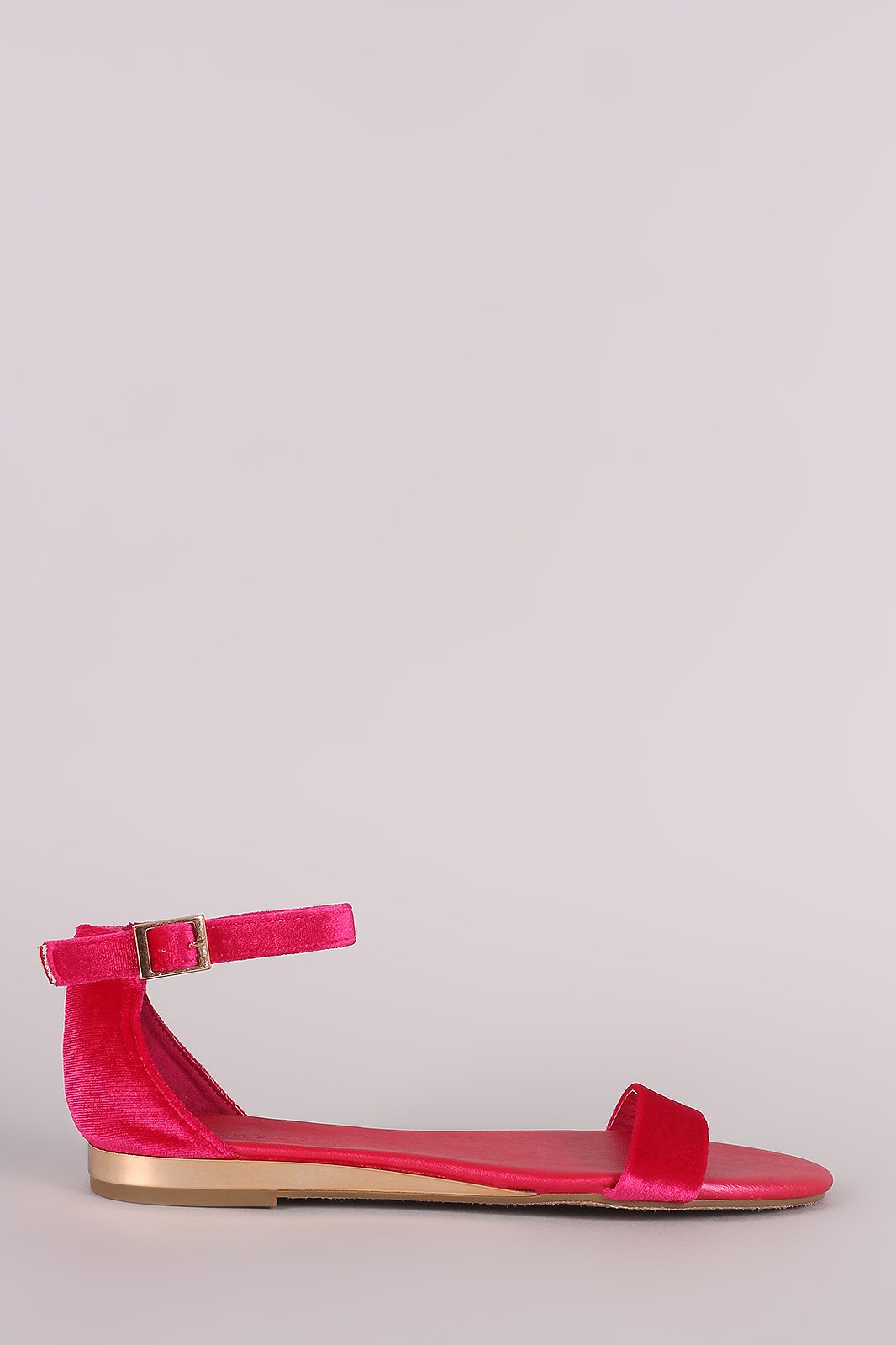 Bamboo Velvet Ankle Strap Open Toe Flat Sandal