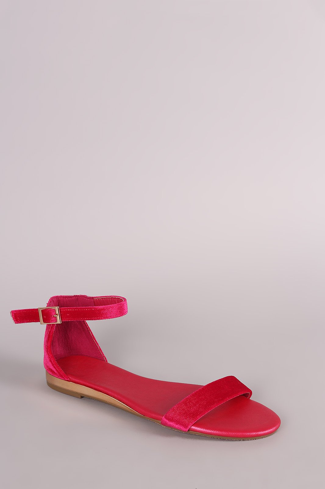 Bamboo Velvet Ankle Strap Open Toe Flat Sandal