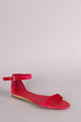 Bamboo Velvet Ankle Strap Open Toe Flat Sandal