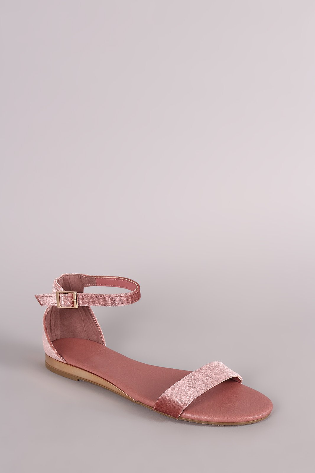 Bamboo Velvet Ankle Strap Open Toe Flat Sandal