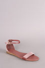 Bamboo Velvet Ankle Strap Open Toe Flat Sandal