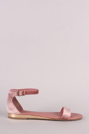 Bamboo Velvet Ankle Strap Open Toe Flat Sandal