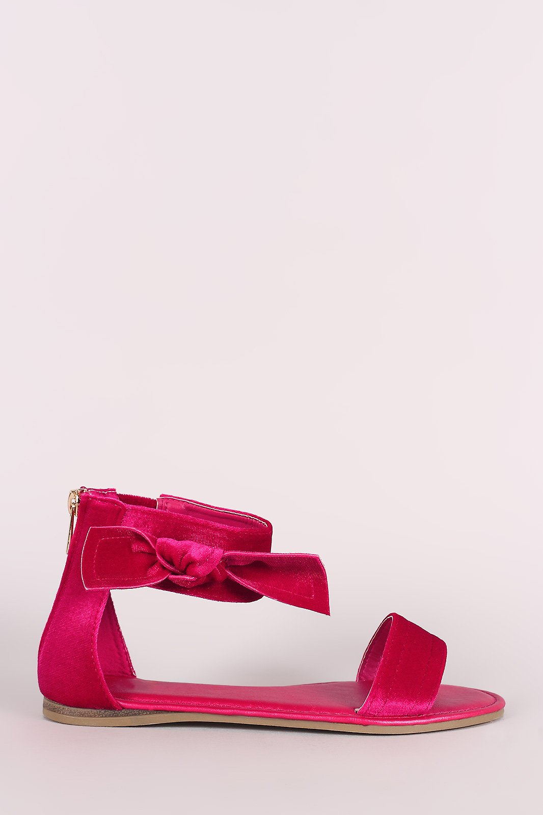 Bamboo Velvet Side Bow Single Band Flat Sandal