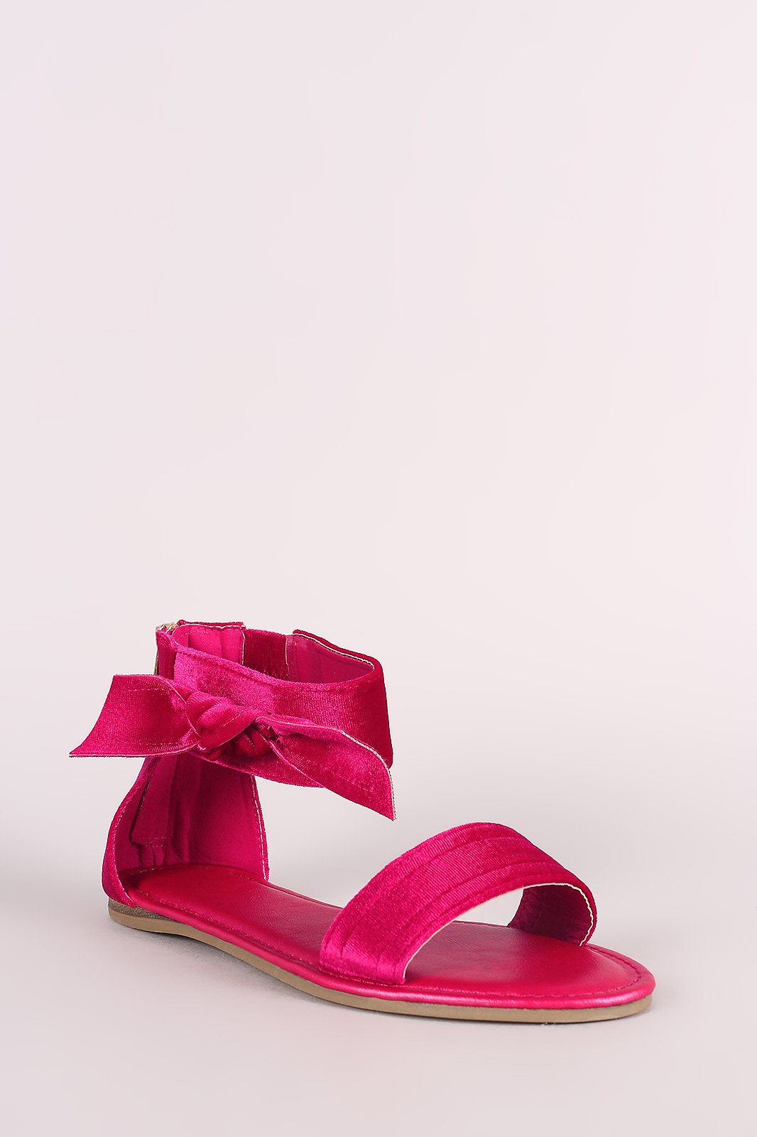 Bamboo Velvet Side Bow Single Band Flat Sandal