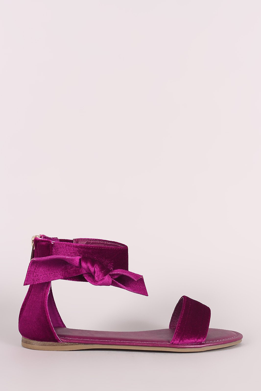 Bamboo Velvet Side Bow Single Band Flat Sandal