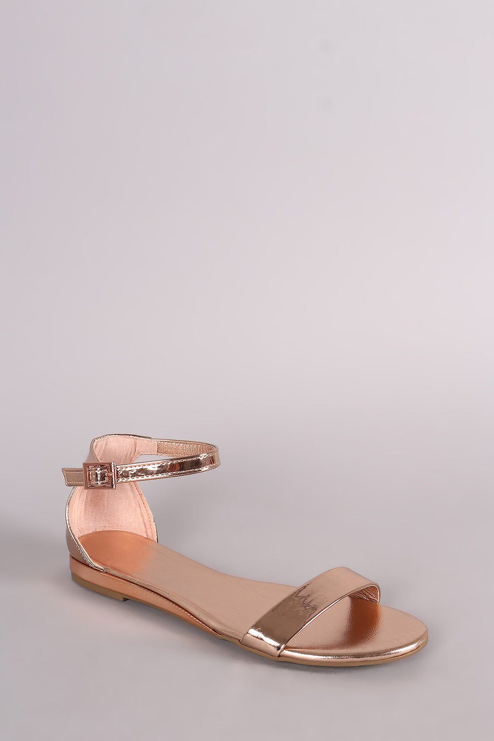 Bamboo Metallic Ankle Strap Open Toe Flat Sandal