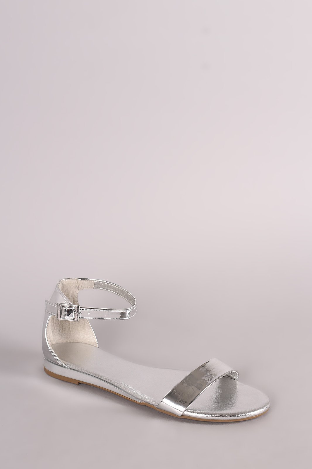 Bamboo Metallic Ankle Strap Open Toe Flat Sandal