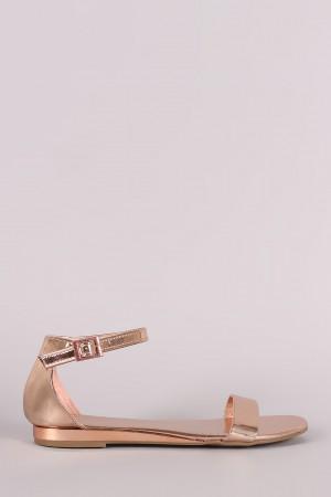 Bamboo Metallic Ankle Strap Open Toe Flat Sandal