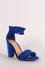 Bamboo Velvet Ruffle-Trimmed Single Sole Chunky Heel