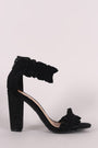 Bamboo Velvet Ruffle-Trimmed Single Sole Chunky Heel