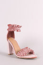 Bamboo Velvet Ruffle-Trimmed Single Sole Chunky Heel