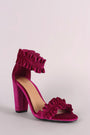 Bamboo Velvet Ruffle-Trimmed Single Sole Chunky Heel