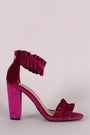 Bamboo Velvet Ruffle-Trimmed Single Sole Chunky Heel