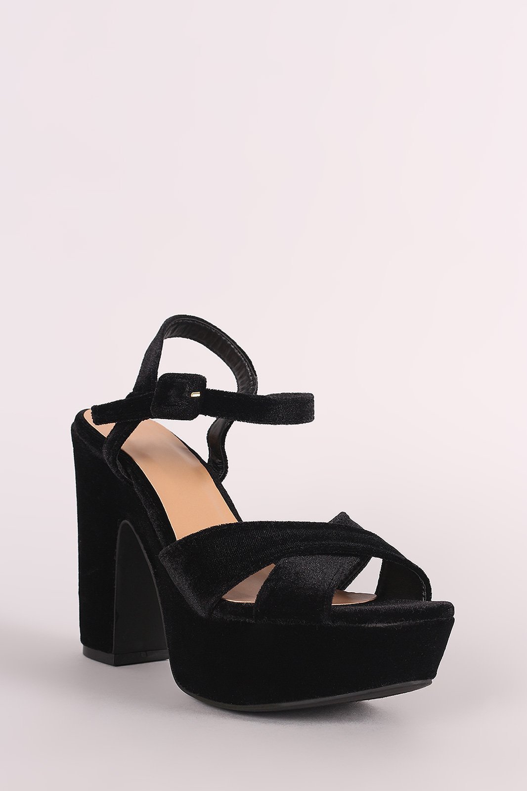Bamboo Velvet Crisscross Chunky Platform Heel