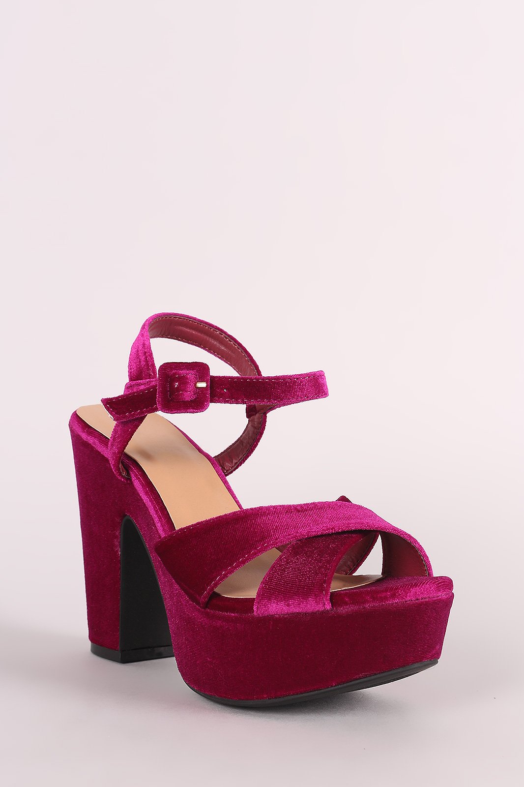 Bamboo Velvet Crisscross Chunky Platform Heel