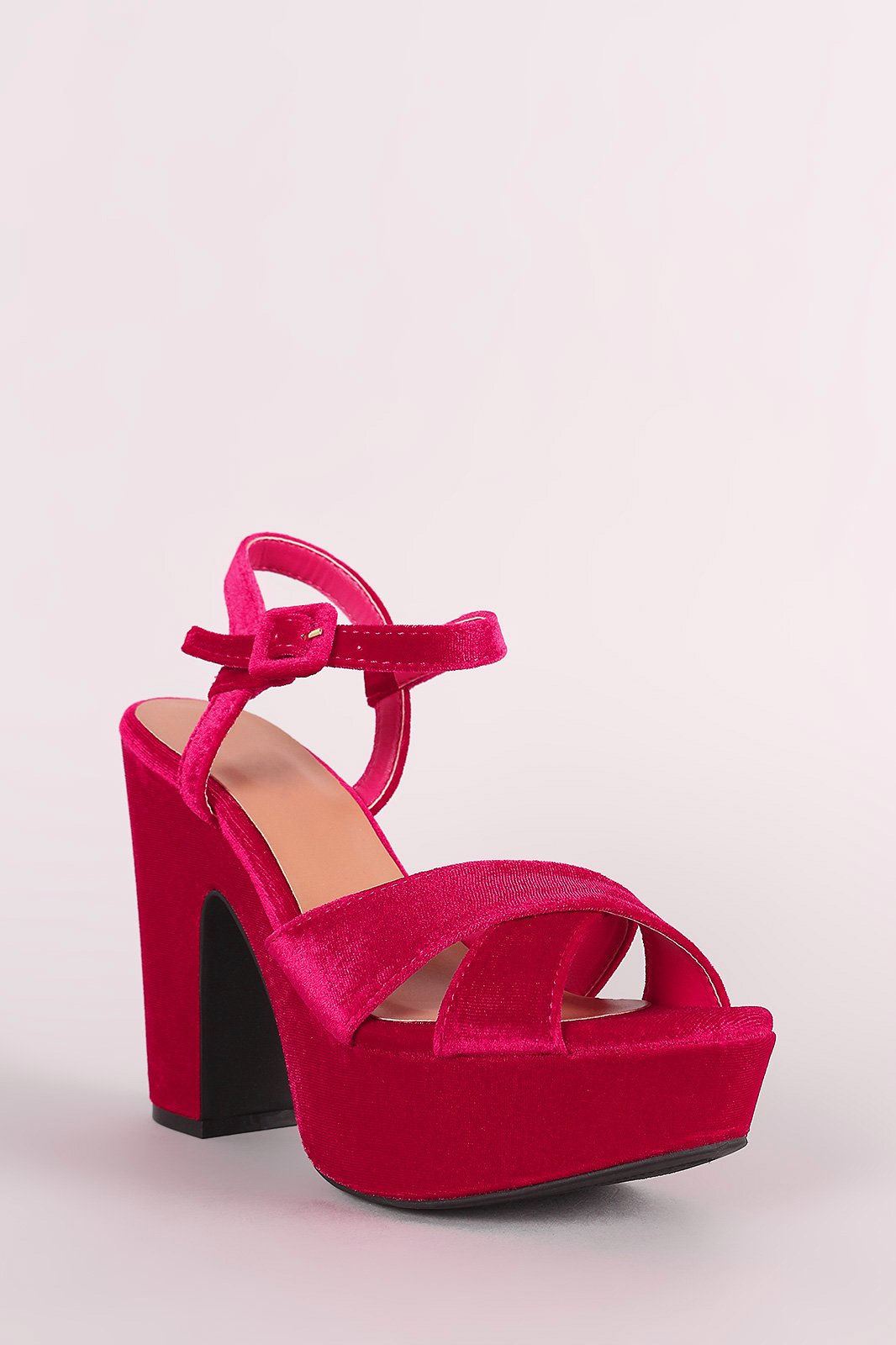 Bamboo Velvet Crisscross Chunky Platform Heel