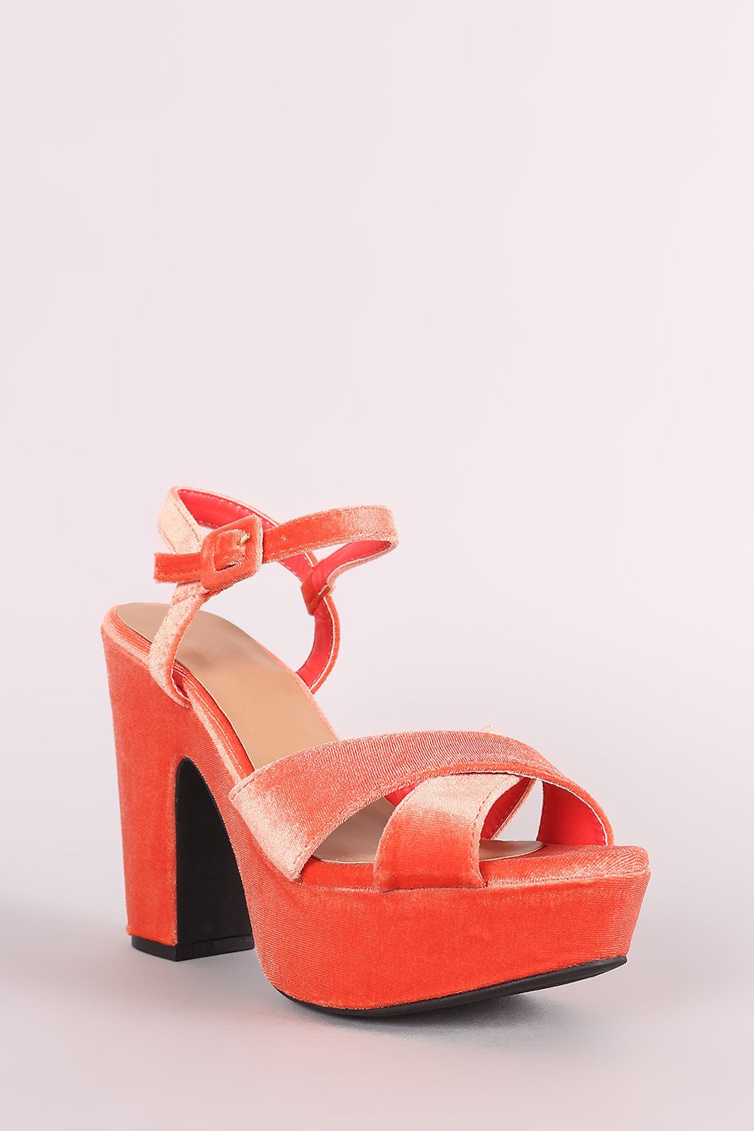 Bamboo Velvet Crisscross Chunky Platform Heel