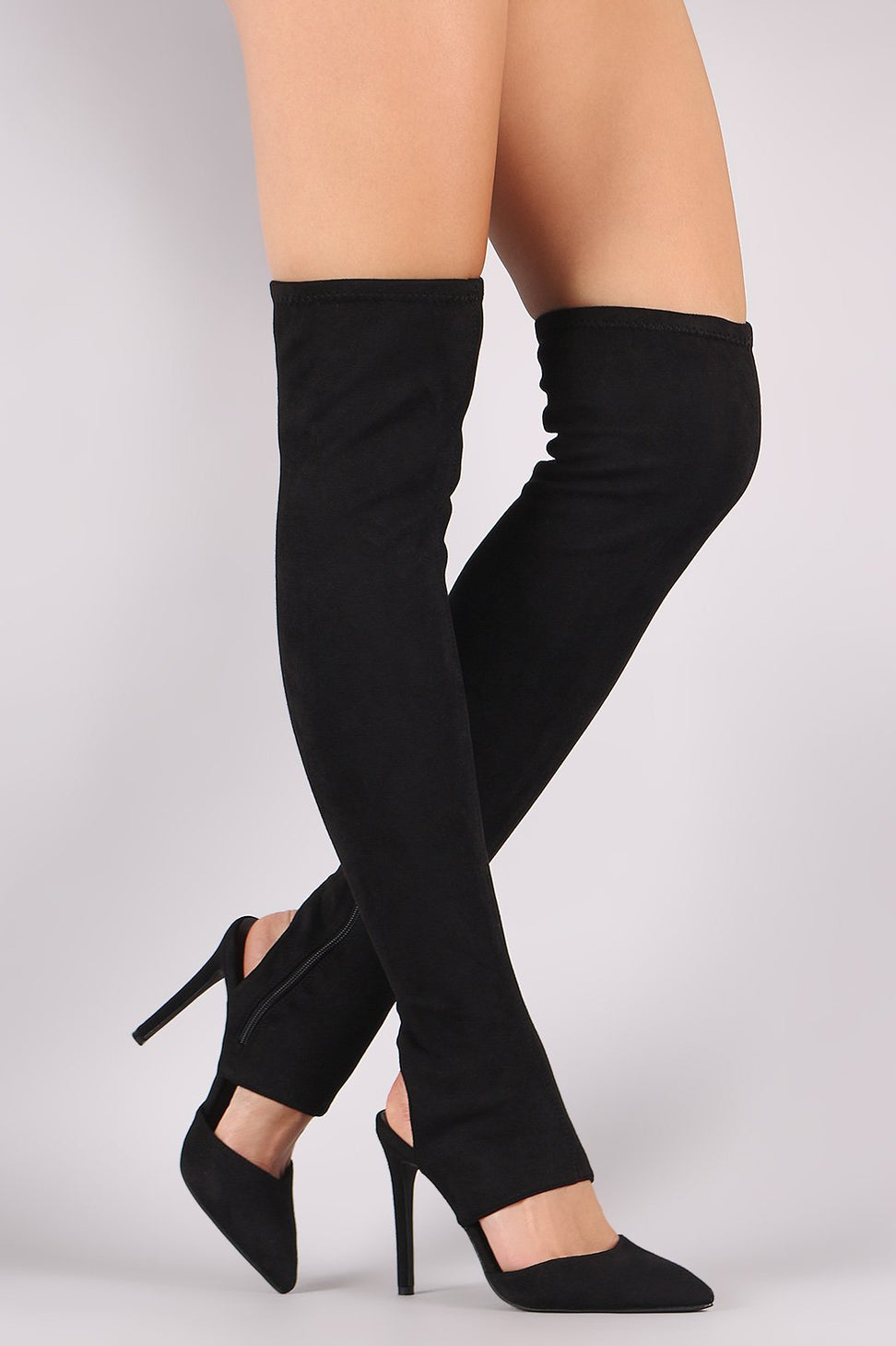 Anne Michelle Suede Cutout Pointy Toe Stiletto OTK Boots