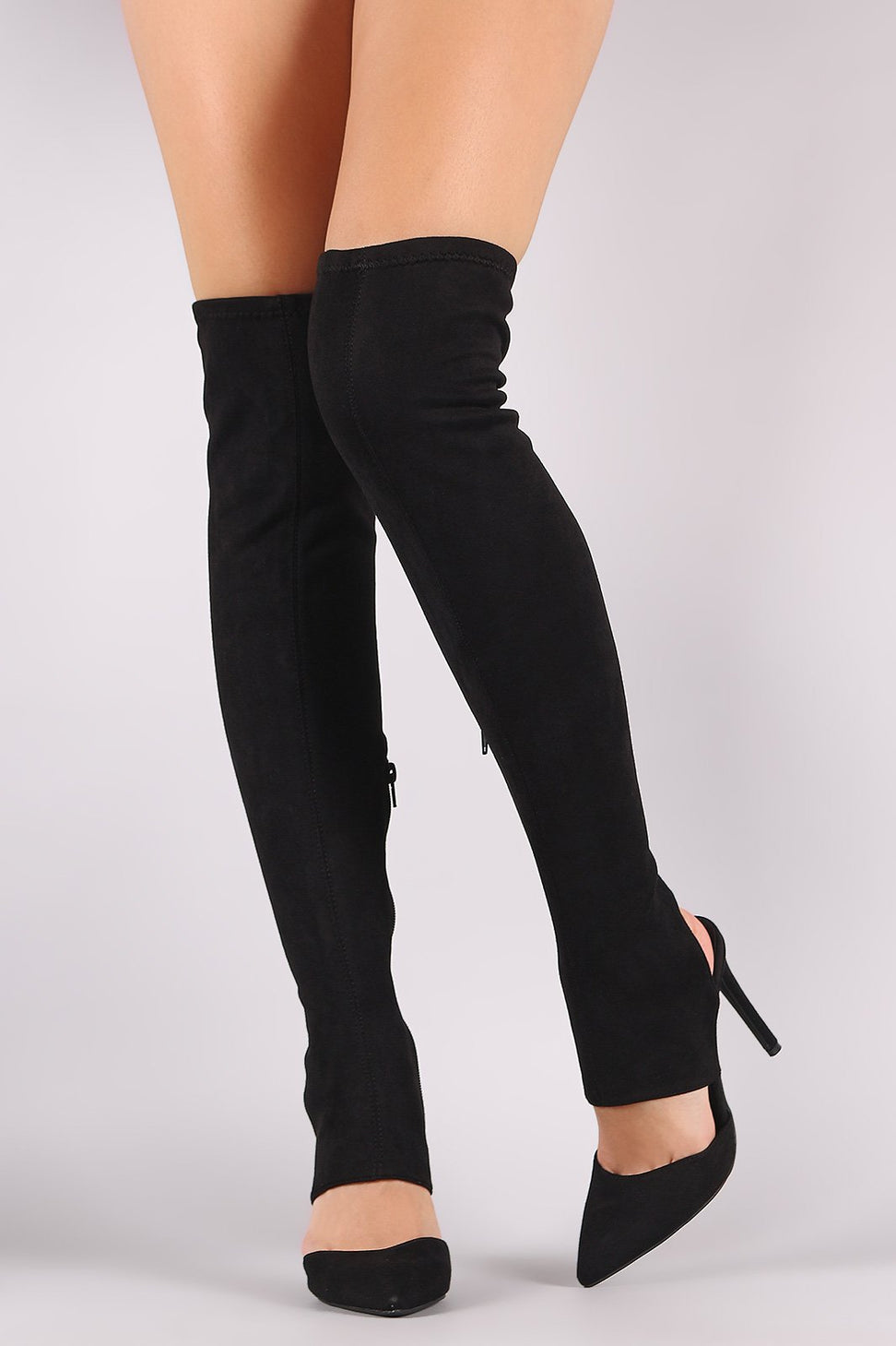 Anne Michelle Suede Cutout Pointy Toe Stiletto OTK Boots