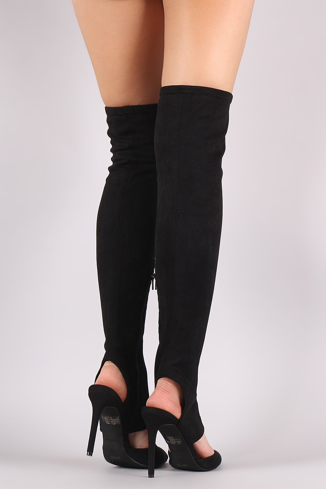 Anne Michelle Suede Cutout Pointy Toe Stiletto OTK Boots