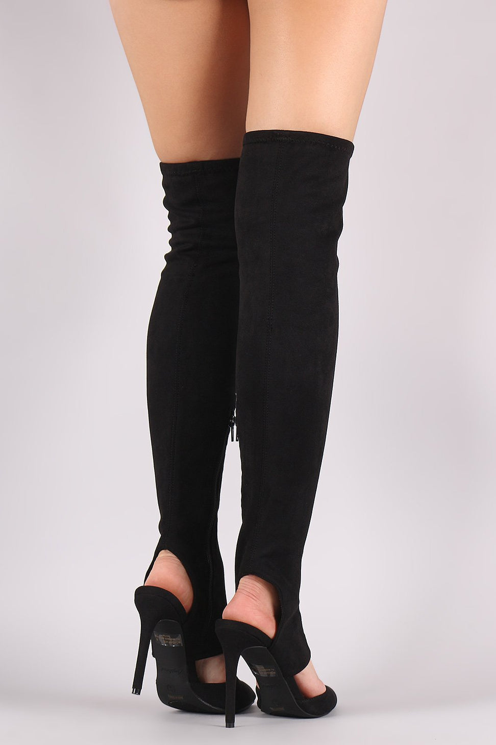 Anne Michelle Suede Cutout Pointy Toe Stiletto OTK Boots