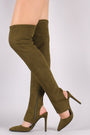 Anne Michelle Suede Cutout Pointy Toe Stiletto OTK Boots