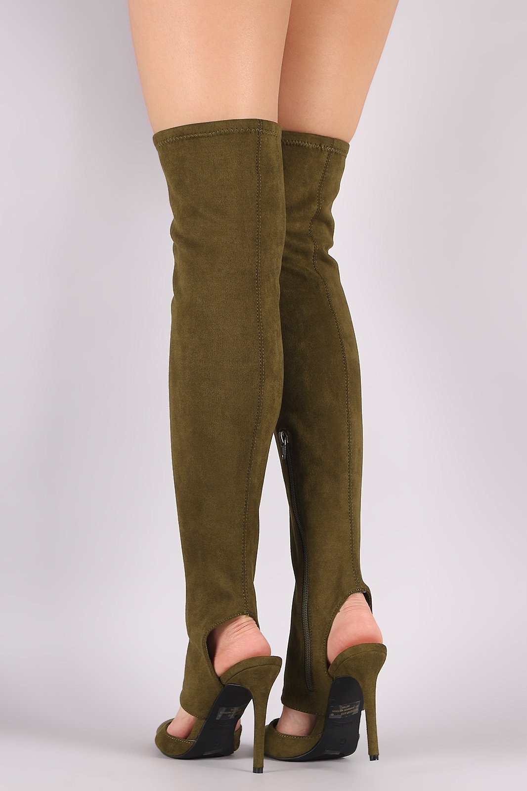 Anne Michelle Suede Cutout Pointy Toe Stiletto OTK Boots