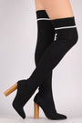 Qupid Ribbed Sweater Knit Striped Over-The-Knee Boots