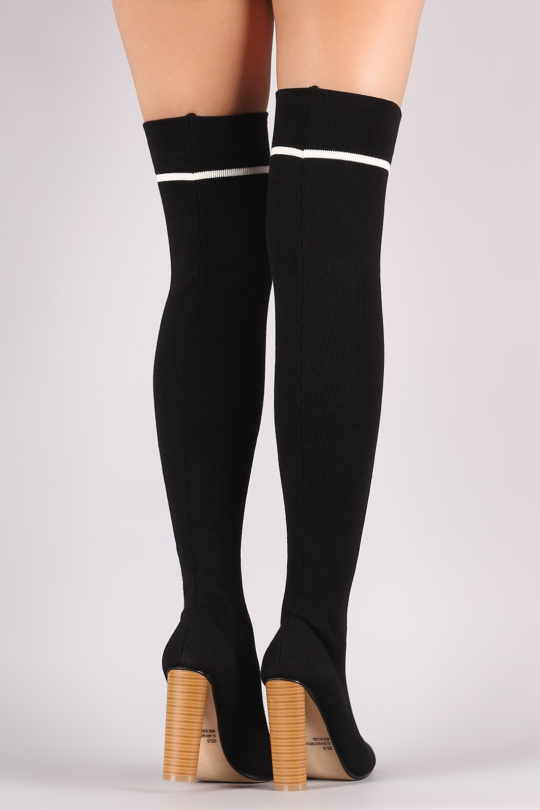 Qupid Ribbed Sweater Knit Striped Over-The-Knee Boots